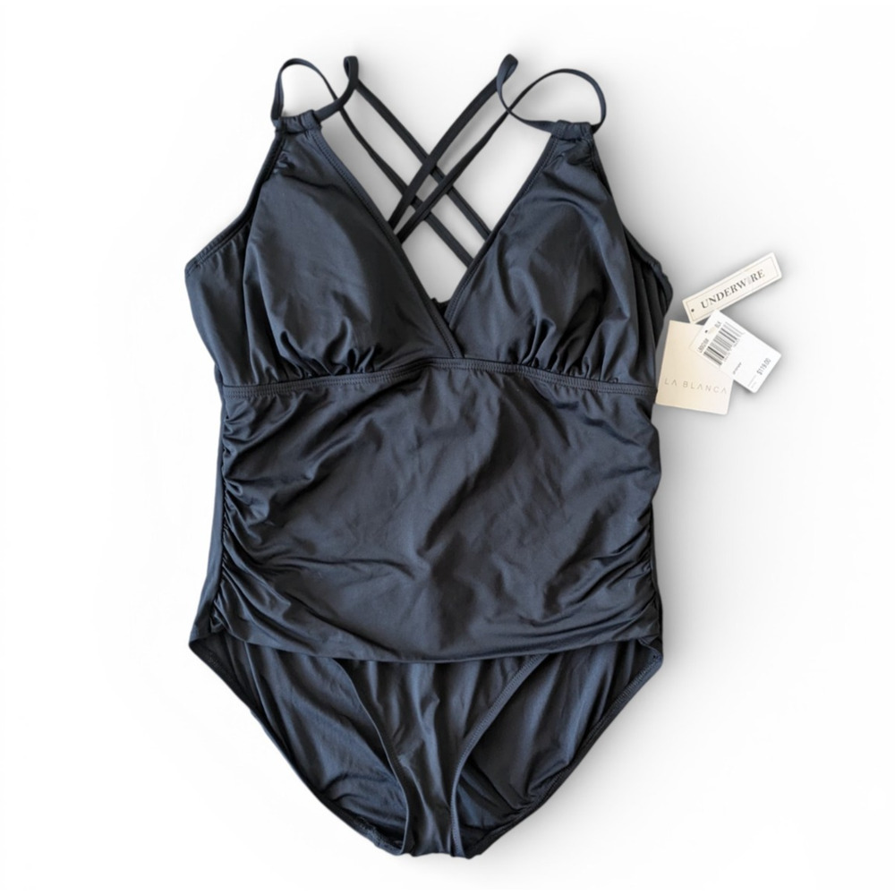La Blanca Black Island Goddess Underwire One Piece Swimsuit New Sz 20W LB0IG16W